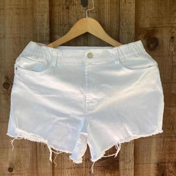 Rewash Brand Distressed Ripped Frayed Hem White Denim Shorts - Picture 2 of 7